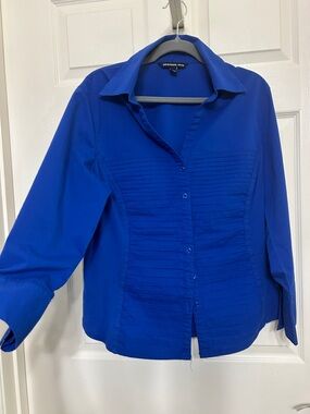 Zac & Rachel Royal Blue Pintuck Button-Down Shirt Slim Look Stitching Gorgeous